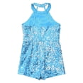 thumbnail image 3 of Yanarno Combinaison Short de Danse pour Filles, Col Licou, Paillettes, Rumba Samba, Combinaison de Danse, Fête de Noël, Bleu Pâle, 8, 3 of 5