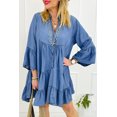 thumbnail image 1 of FOLUNSI Chic Blue Denim Mini Dress: Layered V-Neck Elegance, 1 of 8