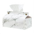 thumbnail image 1 of July Memor Marble Tissue Box Case Leather Home Car Napkin Paper Towel Container (White, 1 of 7