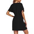 thumbnail image 1 of Baohd Robes à Col en V pour Femmes Mode Taille S-TTG Manches Courtes Jupe de Plage au-Dessus du Genou Robe Unie Robe d'Été Mode Urbaine Noir S, 1 of 4