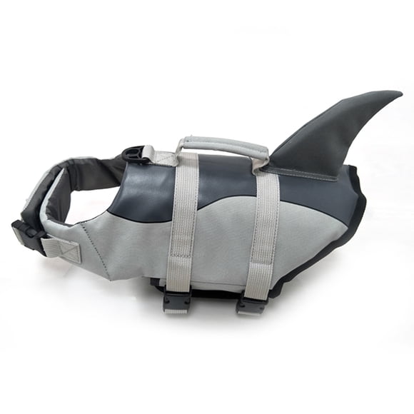 Grey Polyester Pet Life Jacket for Dogs - Shark Design Safety Swimwear with XS/S/M/L/XL Sizes - Lightweight Flotation Vest for Water Activities - Includes 1 Dog Life Jacket per Package