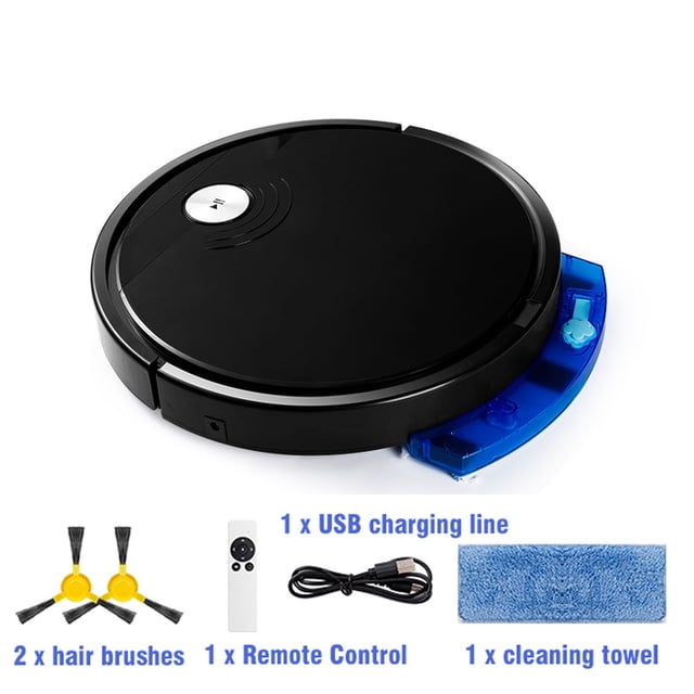 Aspirateur Robot Intelligent Noir Réservoir d'Eau avec Application de Télécommande Noire