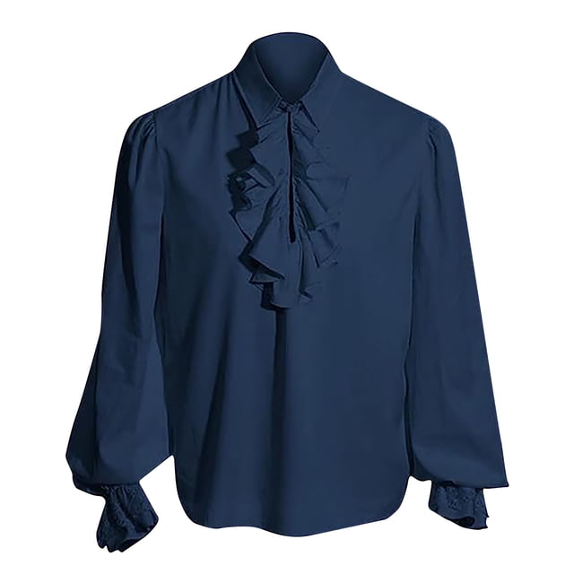 TIMIFIS Chemise pour Homme Gothique Renaissance à Volants devant Pirate Shirt, Vintage Médiéval Bandage à Manches Longues Vêtements de Cosplay-Bluefall