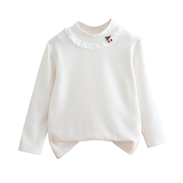 MeetoTime Chandail de Base pour Enfants Col Montant Demi-Haut Blanc à Fleurs Manches Longues Col Rond Haut Enfants Vêtements de Printemps Automne