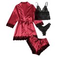 thumbnail image 1 of DuoJiaJ Women Nightgowns,Women's 4 Piece Lace Satin Strap Sleep Set With Robe Seductive And Comfortable Red, 1 of 2