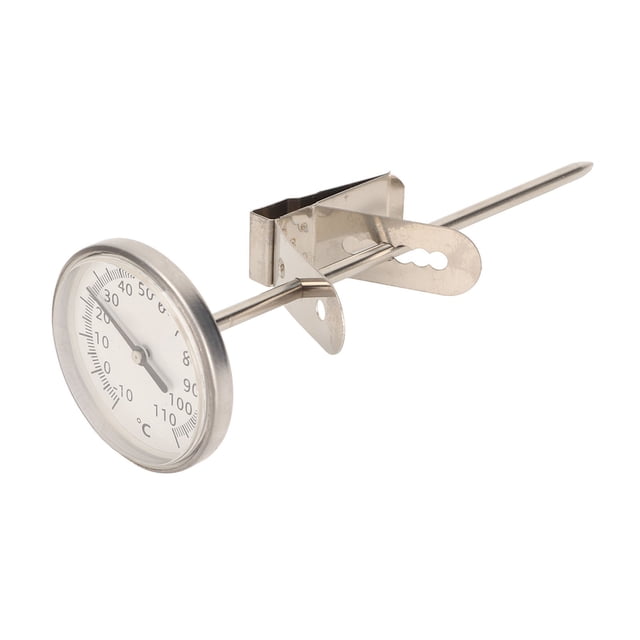 Meat Thermometer, Probe Oven Thermometer by Gashome featuring a stainless steel probe and large dial design. The thermometer includes a detachable clamp for convenience and operates without batteries, making it environmentally friendly. It measures temperatures from -10℃ to 110℃ and is suitable for baking, food, milk, and coffee temperature measurement.
