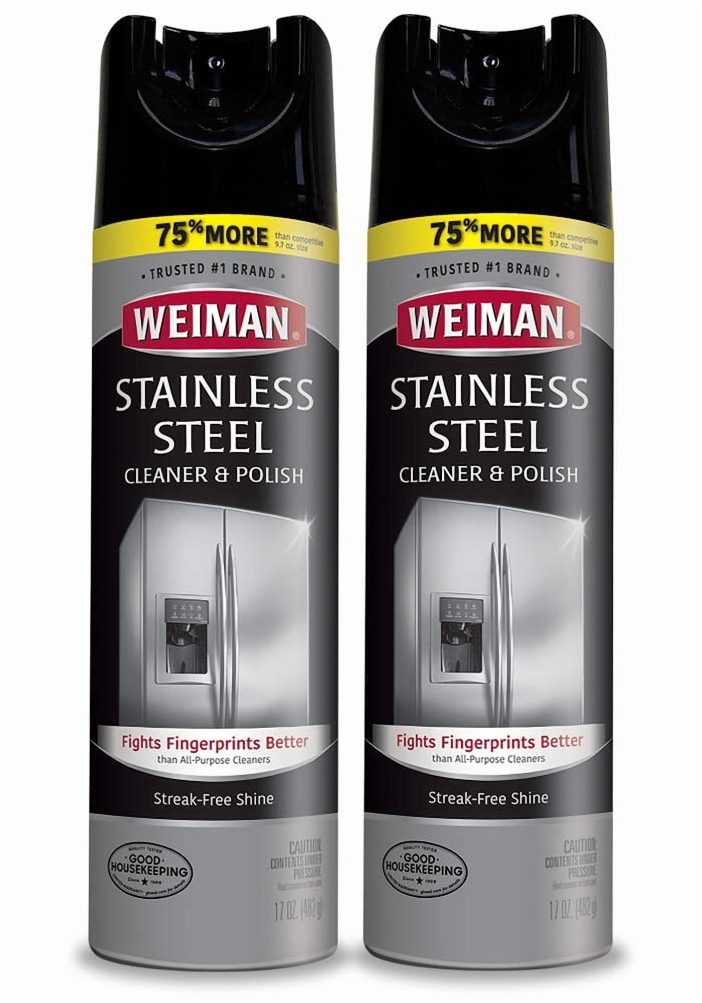 Weiman Stainless Steel Cleaner and Polish - 17 Ounce (2 Pack) Protects Appliances from Fingerprints and Leaves a Streak-less Shine for Refrigerator Dishwasher Oven Grill - 34 Ounce Total