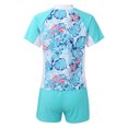 thumbnail image 2 of Kaerm Girls Swimsuit UPF 50+ UV Sun Protection 2 Piece Short Sleeve Swimwear Rash Guard Sets Tropical Leaves 16, 2 of 7