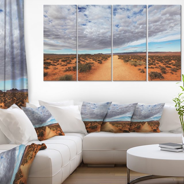 Desert Road under Bright Cloudy Sky - African Landscape Canvas Art Print