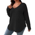 thumbnail image 1 of Besolor Plus Size Long Sleeve Tops for Women V Neck Pullover Sweaters Loose Dressy Curvy Hem Spring Fall Tunic Shirts, 1 of 7