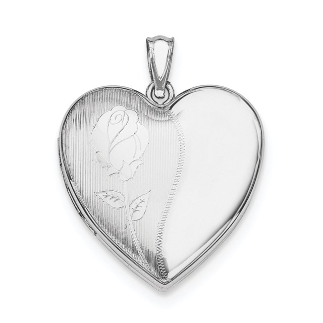Médaillon Cœur Fleur en Argent Sterling Rhodié QLS624 (24mm x 24mm)