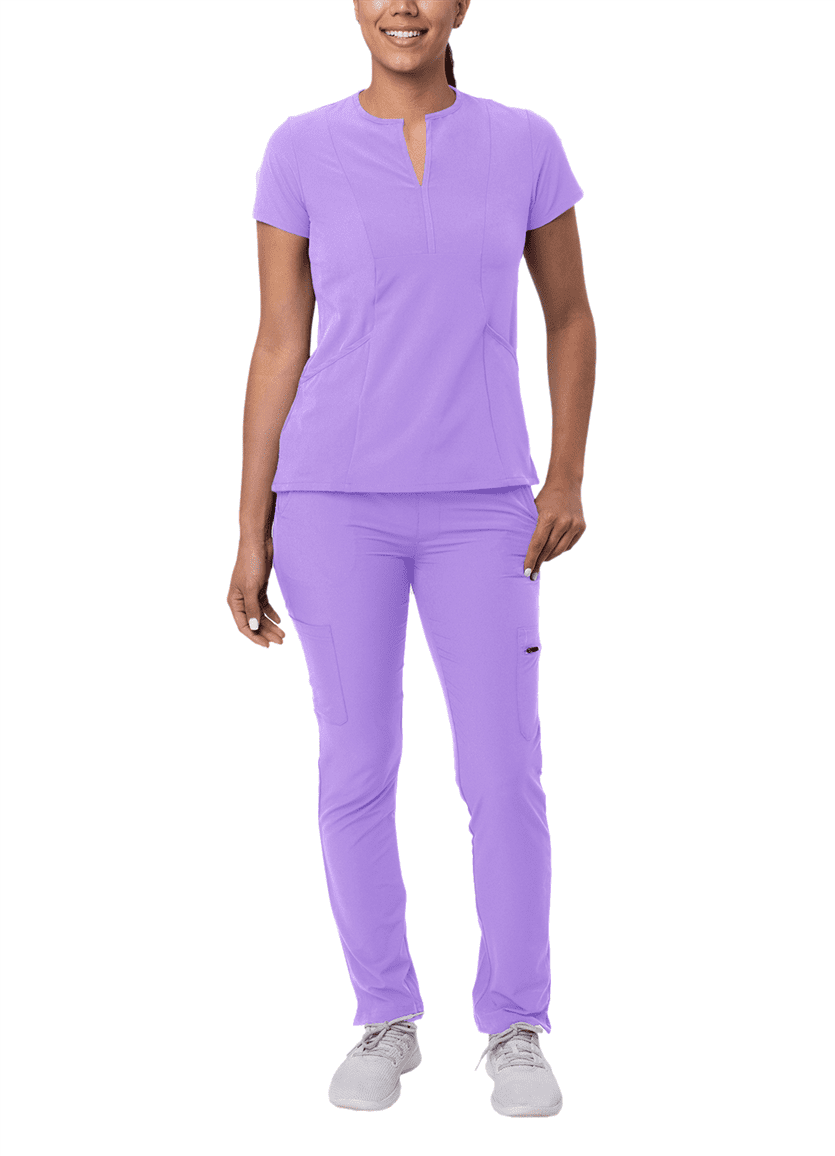 Adar Addition Go-Higher Scrub Set For Women - Notched V-Neck Scrub Top & Skinny Cargo Scrub Pants