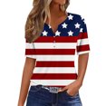 thumbnail image 1 of KIHOUT Women's Independence Day Printed T-Shirt Button Up Short Sleeved V-Neck Tops Navy M, 1 of 5