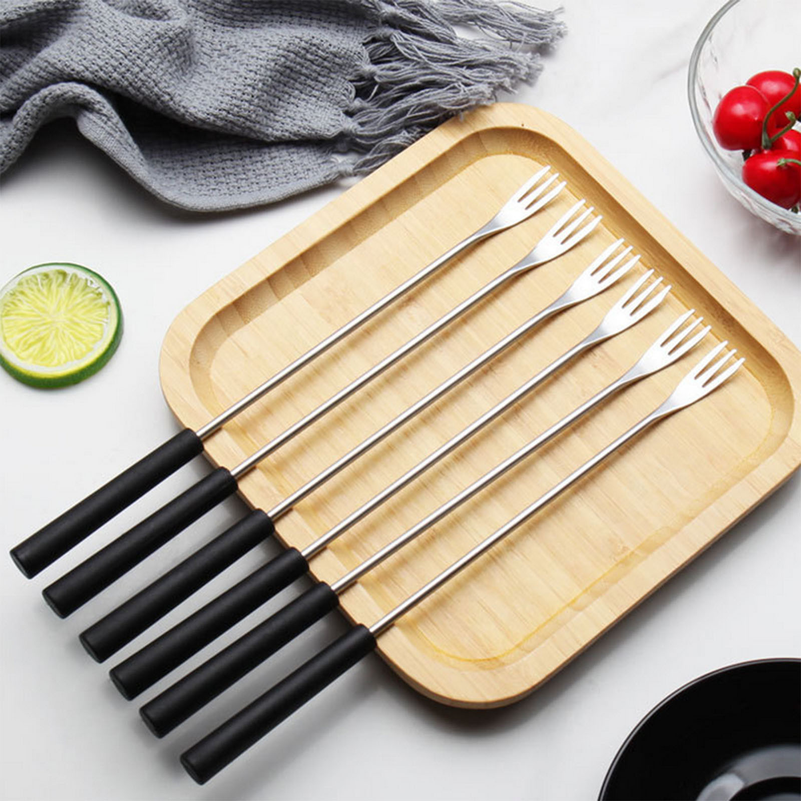Clearance Items!Ymkly kitchen toolsbaking suppliesStainless Steel Chocolate Hot Pot Fork Six Piece Set Plastic Handle Fruit Fork Western Style Hot Pot Forkstainless steel cookware set