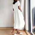 thumbnail image 4 of Birdeem Robe d'Été pour Femme, Mode, Couleur Unie, Col Rond, Manches Courtes, Coton et Lin, 4 of 9