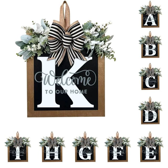 Front Door Decorations Alphabet Wreath Sign Outdoor Hanging Decoration 11.8”*11.8”