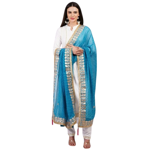 Dweep Sara Diwali /festive Special Blue Kurti Set & Pant, Dupatta, Indian Pakistani Anarkali Suit M/38
