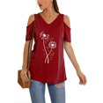 thumbnail image 2 of Innerwin T-shirt à Manches Courtes pour Femme T-shirt de Travail Imprimé Pissenlit T-shirt Ample Rouge Vin TTG, 2 of 4