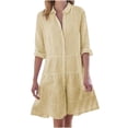thumbnail image 2 of FcBaudy Robe à Manches Longues à Col Rabattu, Robes de Printemps pour Femmes, Robes pour Femmes Mode Robes pour Femmes Décontractées à Manches Longues à Rayures Imprimées Robe Chemise à Revers Jupes Rebondissantes pour Dames sur Tous les Côtés, 2 of 6