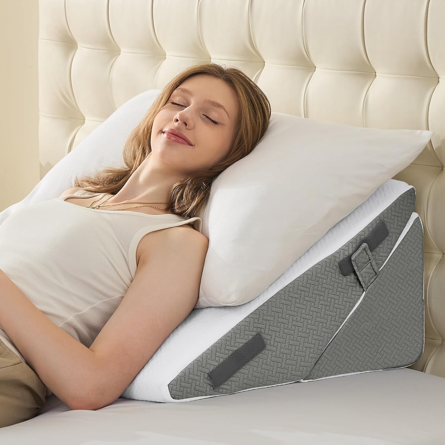 Wedge Pillows for Adult Adjustable Bed Wedge Pillow for Post Surgery Triangle Pillow Headboard with Bolster Cushion for Sleeping Acid Reflux Neck & Back Support and Dark G