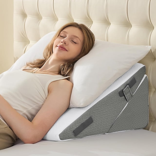 Wedge Pillows for Adult Adjustable Bed Wedge Pillow for Post Surgery Triangle Pillow Headboard with Bolster Cushion for Sleeping Acid Reflux Neck & Back Support and Dark G