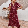 thumbnail image 1 of Pisexur Robe à Manches Courtes à Col en V pour Femme, Mode d'Été Décontractée, Imprimé à Pois, Robe à Manches Courtes à Cordon, Robe pour Femme en Liquidation, 1 of 8