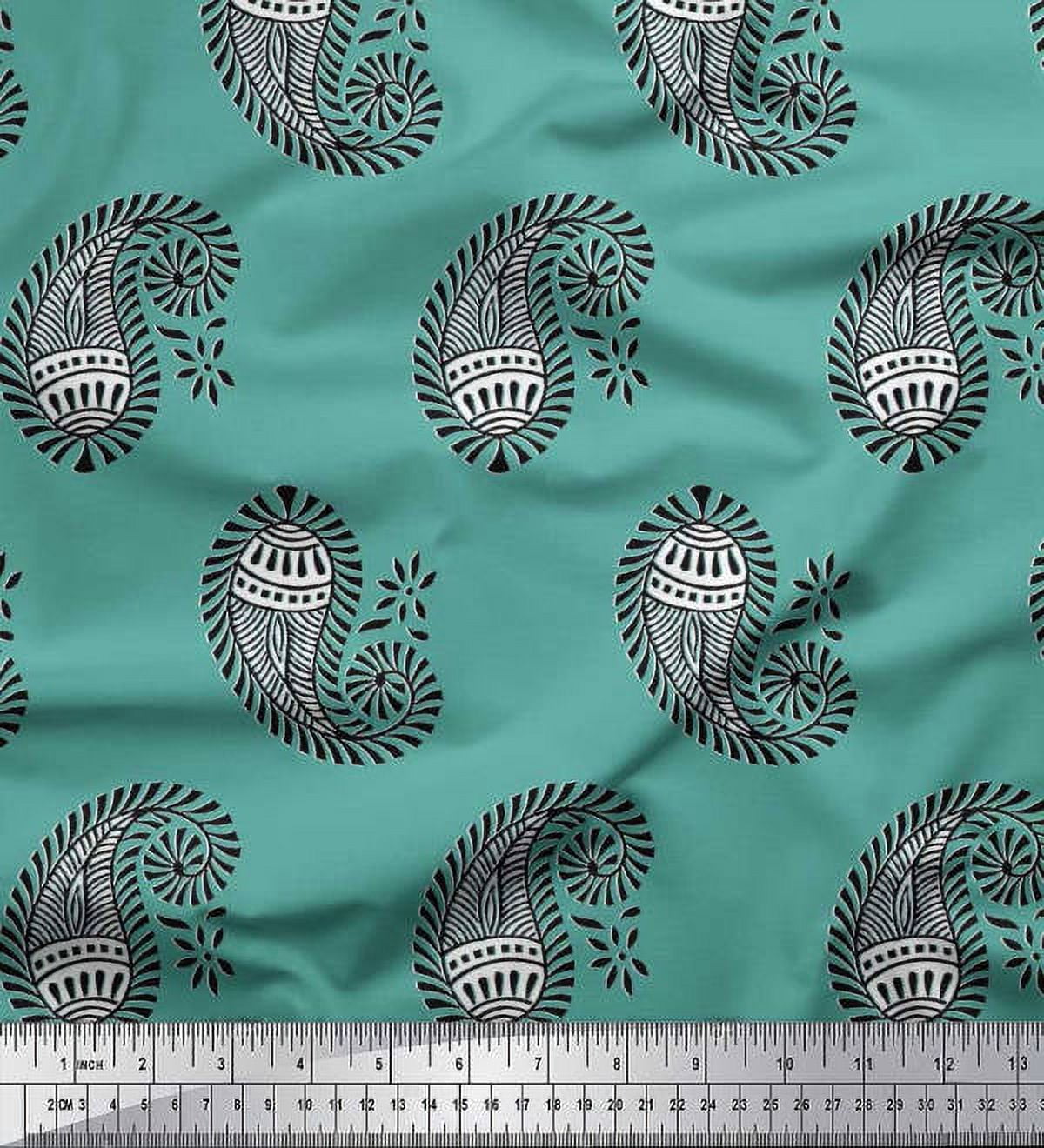 Soimoi Satin Silk Fabric Paisley Block Print Fabric by The Yard 42 Inch Wide