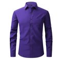thumbnail image 4 of RXIRUCGD Chemises pour Hommes Décontractées Mode Unies en Tissu Élastique à Col Rabattu avec Boutons, Violet, Taille : L, 4 of 4
