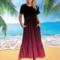 thumbnail image 2 of Penkiiy Robe à Manches Courtes pour Femmes à Imprimé Dégradé, Ample, Unie, Décontractée, d'Été, Fluide, à Étages, Longue Maxi avec Poches 2TG Rose, 2 of 7