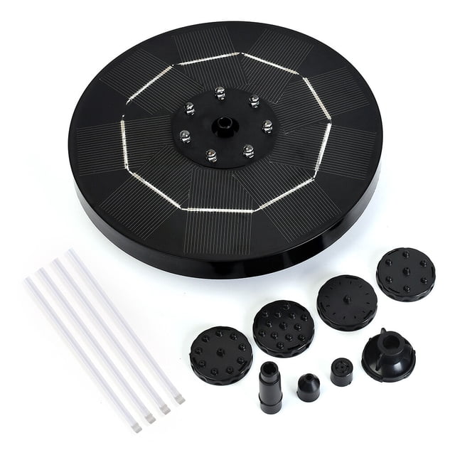 ZLight Pool Solar Powered Fountain Backyard Courtyard Landscape Birdbath Pond Water Sprinkler Decoration 16cm Diameter Black without Stick
