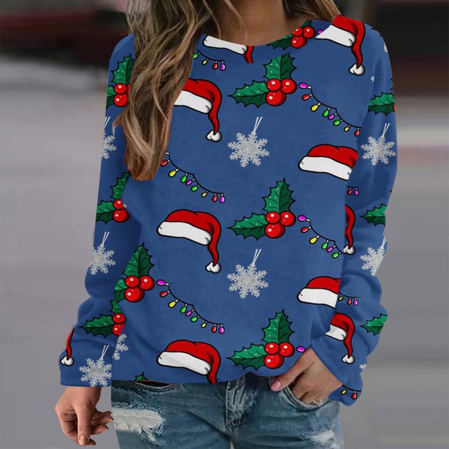Costumes de Noël en Liquidation Mode Femmes Imprimé Manche Confortable Respirant Chandail à Col Rond Chandail Grande Taille pour Femmes