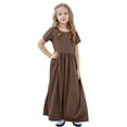 thumbnail image 4 of biudgviw Robe Maxi pour Filles à Manches Courtes, Col Ras du Cou, Couleur Unie, Robe Trapèze Décontractée, Robe d'Été Longue avec Poches, 4 of 6