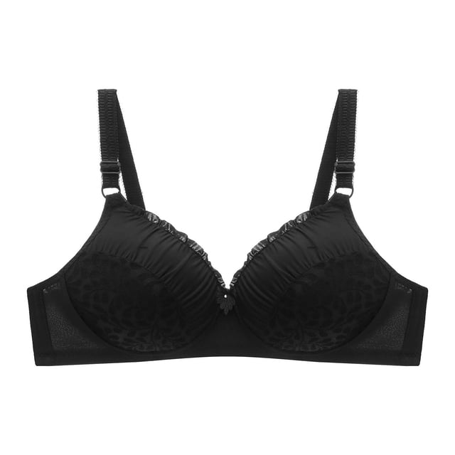 Virmaxy Womens Wireless Bra Oversized Gathered Comfortable Breathable Underwear (Plus Extended Buckle) Everyday Bra Embroidered Glossy Comfortable Breathable Bra Underwear No Rims Black-2 40