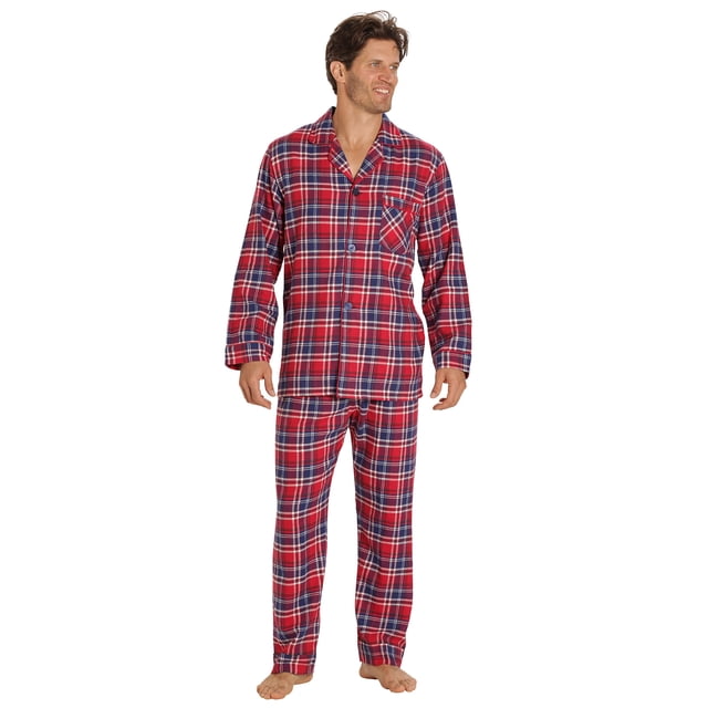 EverDream Pyjama en Flanelle pour Hommes, Ensemble de Pyjama Long 100 % Coton, Taille Moyen Rouge