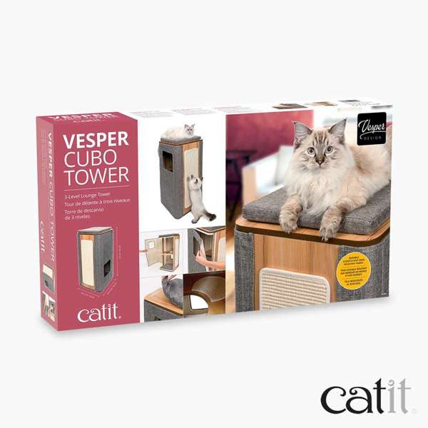 Catit Vesper Cubo Tower Cat Furniture, Stone