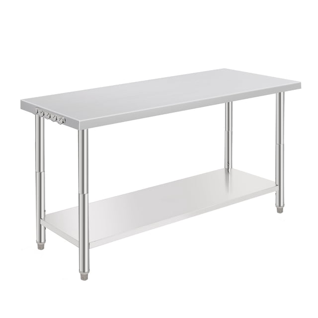 Table de Travail en Acier Inoxydable Robuste - 60x24x35 Pouces - Tablette Inférieure Réglable, Sans Roulettes, Sans Dosseret, Idéale pour Cuisine Commerciale et Boulangeries