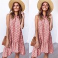 thumbnail image 3 of Women Dress Sleeveless Dot Vest Dress Ruffled Loose Ruffled Round Neck Loose Dress, Pink, XL, 3 of 6