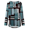 thumbnail image 4 of IROINID Deals Ladies Long Sleeve T Shirts Lounge Socket Geometry Printed Round-Neck Tops,Light Blue, 4 of 5
