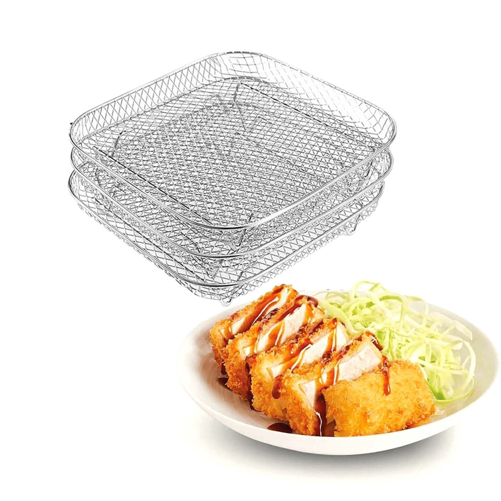 Hearth & Gear Square Stainless Steel Air Fryer Grill Dehydrator Rack Air Fryer Removable Multiple Stand Air Fryer Racks For Cooking Air Fryers Pan Air Fryer Tray Air Fryer Tray for Oven Air Fryer Tray