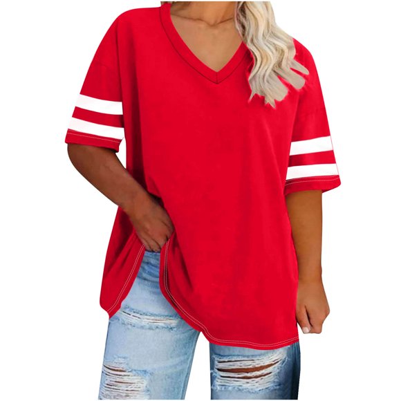 Offres Quotidiennes Sriper T-Shirts pour Femmes en Coton Coupe Ample T-Shirts Graphiques Oversize Grande Taille3X Tuniques d'Été en Coton Hauts Coupe Ample Blouses d'Été Habillées Chemises à Manches Courtes Habillées Liquidation