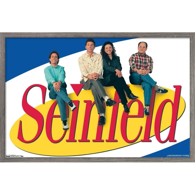Seinfeld - Affiche Murale avec Logo, 22,375 Po x 34 Po Mettant en Vedette Quatre Figurines Assises au-Dessus du Grand Texte Rouge « Seinfeld » sur un Ovale Jaune avec des Rayures Diagonales Bleues et Blanches, Imprimée sur Papier d'Affiche Lustré, Convient à la Décoration Murale de la Maison Ou du Bureau.