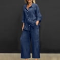 thumbnail image 2 of Miqool 2 Piece Sets for Women Summer Tracksuits Button Down Oversized Shirts and Wide Leg Long Pants Two Piece Lounge Sets Matching Outfits with Pockets, 2 of 6