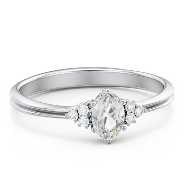 Birthstone Oval Ring with Shoulder Accents - Diamond/White Topaz (April)