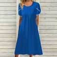 thumbnail image 1 of Lenago Robes Longues d'Été Grande Taille pour Femmes Mode Femmes Décontracté Aguichant Col en V Imprimé Été Manches Courtes Poches Robe Fête Plage Robes en Liquidation, 1 of 6