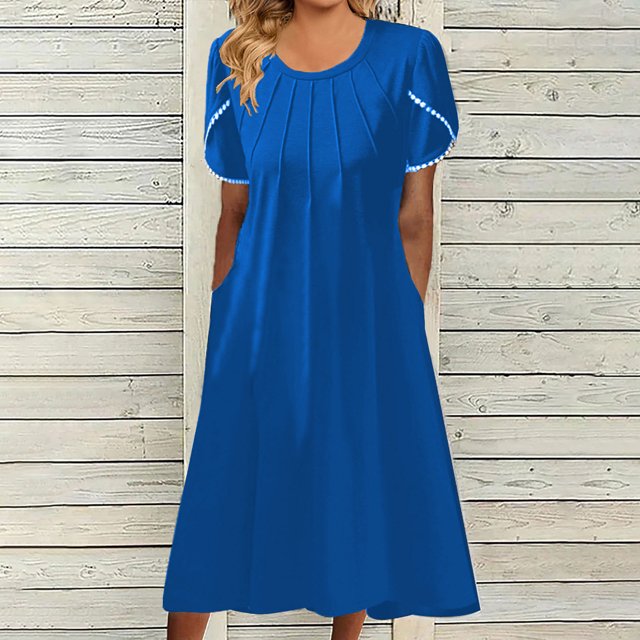 Lenago Robes Longues d'Été Grande Taille pour Femmes Mode Femmes Décontracté Aguichant Col en V Imprimé Été Manches Courtes Poches Robe Fête Plage Robes en Liquidation