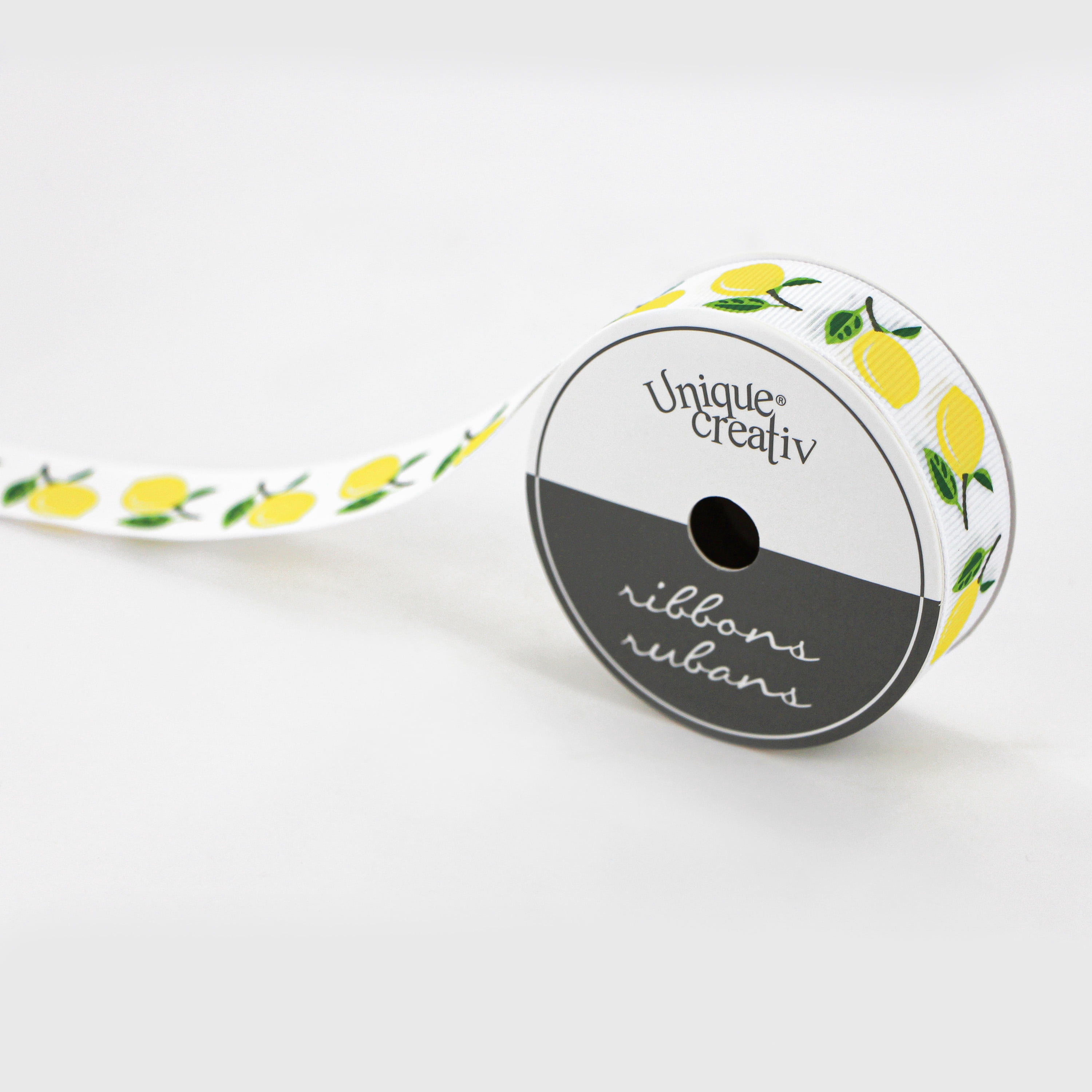 UNIQUE CREATIV, Ribbon, Printed Grosgrain, Lemon, 20mm x 5.4m (0.78" x 18ft)
