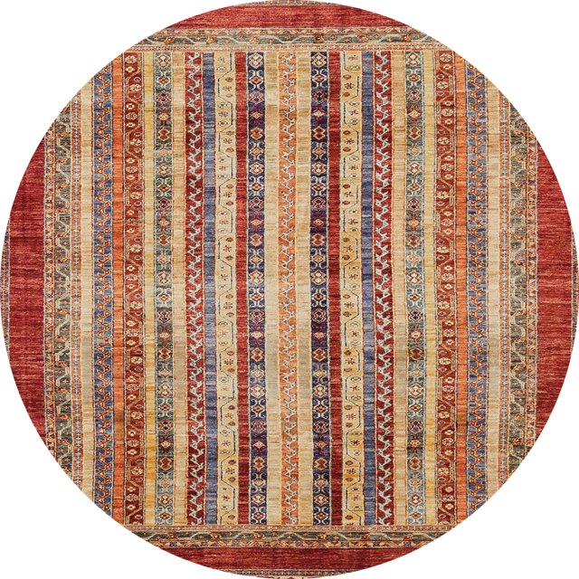 Ahgly Company Indoor Round Abstract Red Abstract Area Rugs, 7' Round