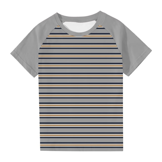Économies d'Été! SROBPTY T-Shirts à Manches Courtes pour Tout-Petits, Garçons Tout-Petits Mode Col Rond à Rayures Imprimé Manches Courtes Gris, 13 Ans