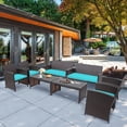 thumbnail image 1 of Costway Ensemble de Mobilier de Patio en Rotin 8 Pcs Chaise, Sofa et Table avec Coussins Turquoise, 1 of 10