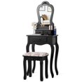 thumbnail image 1 of Patiojoy Coiffeuse Miroir Table de Maquillage Style Simple Coiffeuse avec Banc Coussiné Noir, 1 of 8